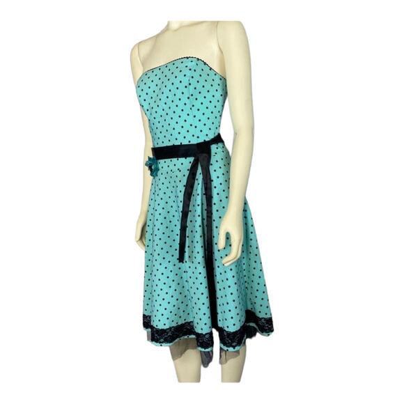 Ruby Rox Pin Up Strapless Green & Black Polka Sash Dress size 6 - Picture 4 of 12